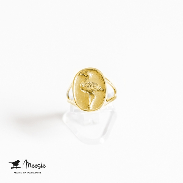 Ring Zegelring Flamingo Goud op zilver Ring Zegelring Flamingo Goud op zilver